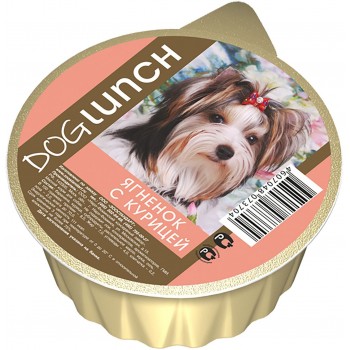 Дог Ланч, консервы д/собак крем-суфле с ягненок с курицей, ламистер, 125 гр