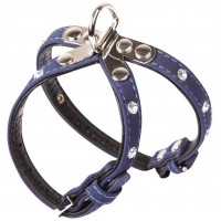 Шлейка иск. кожа DEZZIE со стразами синяя ART/5624 102 М (шея 20-26 грудь 28-34 см)