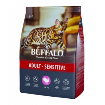АКЦИЯ: (Скидка 20%) Mr.Buffalo Adult Sensitive сухой для кошек с индейкой 1,8 кг 