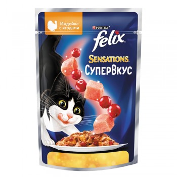 АКЦИЯ: (Скидка 31%) Felix, пауч для кошек, Sensations супер вкус индейка/ягоды, 75 г