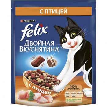 АКЦИЯ: (Скидка 20%) срок 21.06.24 Felix, сухой корм для кошек двойная вкуснятина с птицей, 0,2 кг