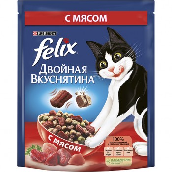 АКЦИЯ: (Скидка 20%) срок 8.07.24 Felix, сухой корм для кошек двойная вкуснятина с мясом, 1,3 кг