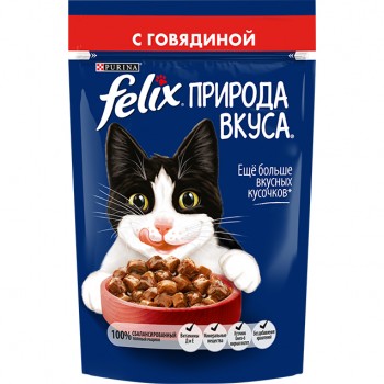 АКЦИЯ: (Скидка 28%) Felix, пауч для кошек, природа вкуса с говядиной, 75 г