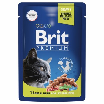 Brit Premium, пауч для кошек стерилизованных, ягненок и говядина в соусе, 85 г