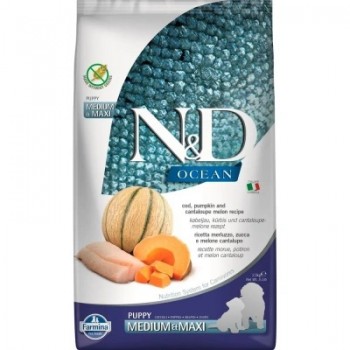  Farmina N&D Dog Ocean Medium & Maxi для собак треска тыквой и дыня 2.5 кг