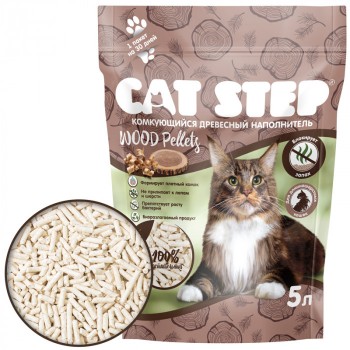 Наполнитель растительный Cat Step Wood Pellets древесный комкующийся 5 л