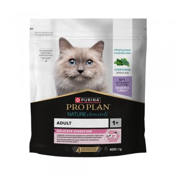 АКЦИЯ: (Скидка 20%) Pro Plan Cat Natur elements, с индейкой и спирулиной, 0,4 кг
