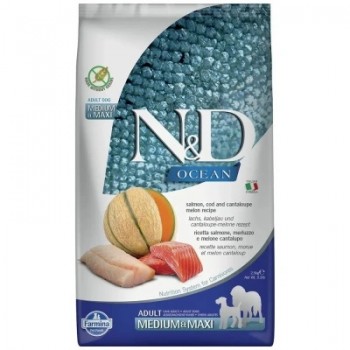 Farmina N&D Dog Medium & Maxi Ocean для собак лосось треска дыня 2,5 кг