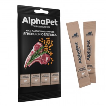 АКЦИЯ: (Скидка 25%) Лакомство AlphaPet Superpremium крем-лакомство для кошек ягненок облепиха 48 г