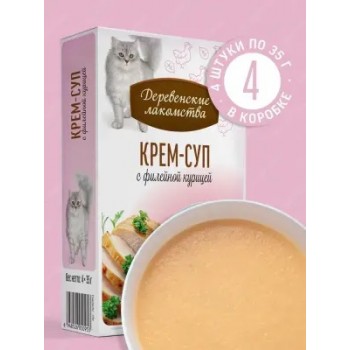 Лакомство д/кошек Деревенские лакомства пауч Крем-суп с филейной курицей 4*35 г