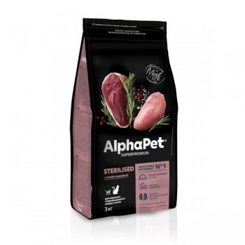 AlphaPet Superpremium для кошек стерилизованных утка индейка 3 кг