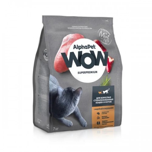 AlphaPet WOW для кошек взрослых стерилизованных индейка потрошки 7 кг AlphaPet WOW для кошек взрослых стерилизованных индейка потрошки 7 кг