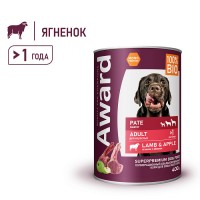 AWARD паштет из ягненка с яблоком для взрослых собак, 400 г