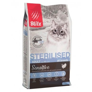 Blitz Sterilised корм для стерилизованных кошек, индейка, 2 кг