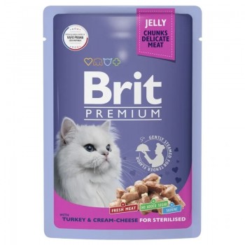 Brit Premium пауч д/стерилизованных кошек и котов, индейка с сыром в желе, 85 г