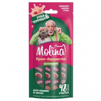 Лакомство д/кошек взрослых MOLINA Крем-лакомство с уткой и курицей Снижение запаха фекалий 48 г