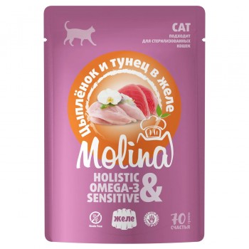 MOLINA пауч для кошек взрослых цыпленок тунец в желе 70 г