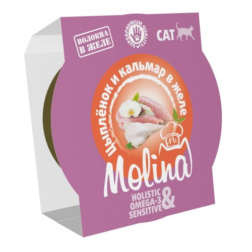 MOLINA ламистер для кошек взрослых цыпленок кальмар в желе 75 г MOLINA ламистер для кошек взрослых цыпленок кальмар в желе 75 г