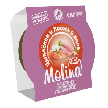MOLINA ламистер для кошек взрослых цыпленок лосось в желе 75 г