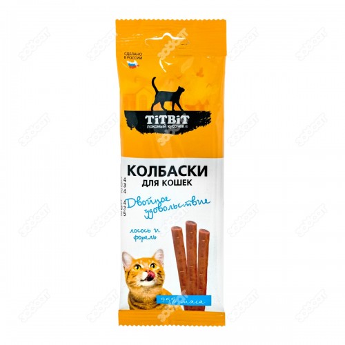 Лакомство д/кошек TiTBiT Двойное удовольствие колбаски с лососем и форелью 45 г Лакомство д/кошек TiTBiT Двойное удовольствие колбаски с лососем и форелью 45 г