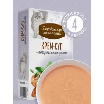 Лакомство д/кошек Деревенские лакомства пауч Крем-суп с антарктическим  крилем 4*35 г
