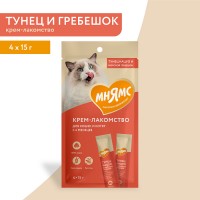 Лакомство д/кошек МНЯМС Крем-лакомство тунцом Кацуо и морским гребешком, 4*15 г