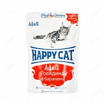 Happy Cat консервы для кошек, говядина и баранина кусочки в соусе, 100 г