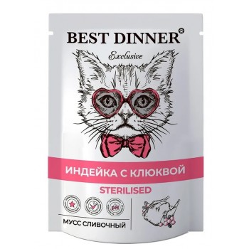 Best Dinner корм для кошек Exclusive Sterilised индейка с клюквой, мусс сливочный, 85 г 