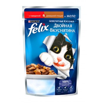 АКЦИЯ: (Скидка 31%) Felix, пауч для кошек, двойная вкуснятина, говядина и птица, 85 г