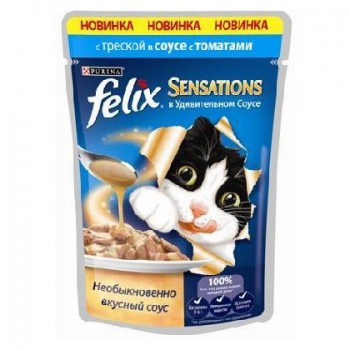 АКЦИЯ: (Скидка 31%) Felix, пауч для кошек Sensations, треска и томат в соусе, 75 г