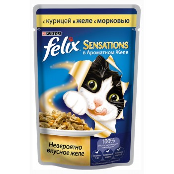 АКЦИЯ: (Скидка 31%) Felix, пауч для кошек, Sensations, курица и морковь в желе, 75 г