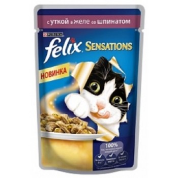 АКЦИЯ: (Скидка 31%) Felix, пауч для кошек, утка и шпинат в желе, 75 г