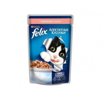 АКЦИЯ: (Скидка 31%) Felix, пауч для кошек, лосось в желе, 75 г