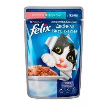 АКЦИЯ: (Скидка 31%) Felix, пауч для кошек, двойная вкуснятина, лосось и форель, 85 г