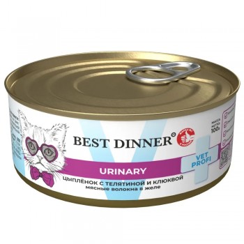 Best Dinner Vet Profi Urinary Exclusive консервы для кошек, цыпленок с телятиной и клюквой, 100 г