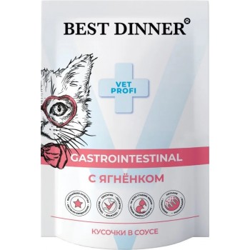 Best Dinner Vet Profi Gastro для кошек, ягненок, кусочки в соусе (при ЖКТ), 85 г