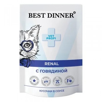 Best Dinner Vet Profi Renal для кошек при почечной недостаточности говядина кусочки в соусе, 85 г