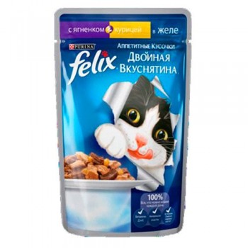 АКЦИЯ: (Скидка 31%) Felix, пауч для кошек, двойная вкуснятина, ягненок и курица, 85 г
