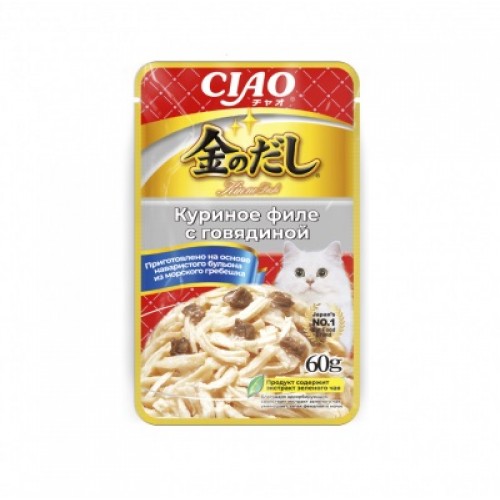 Inaba Ciao Kinnodashi пауч для кошек куриное филе с говядиной 60 г Inaba Ciao Kinnodashi пауч для кошек куриное филе с говядиной 60 г