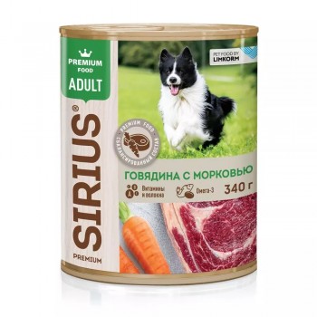 Sirius корм консервы для собак говядина морковь 340 г
