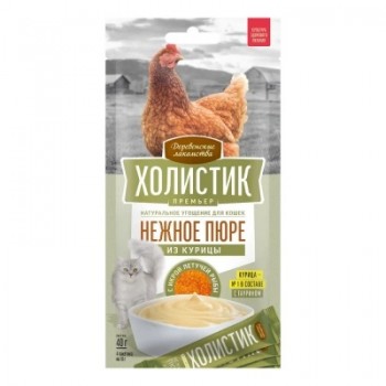 Лакомство д/кошек Деревенские лакомства Холистик Премьер неж. пюре из курицы с икрой лет.рыбы 4*10 г