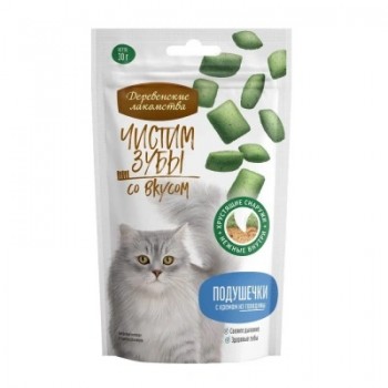 Лакомство д/кошек Деревенские лакомства Чистим зубы подушечки с кремом из говядины 30 г