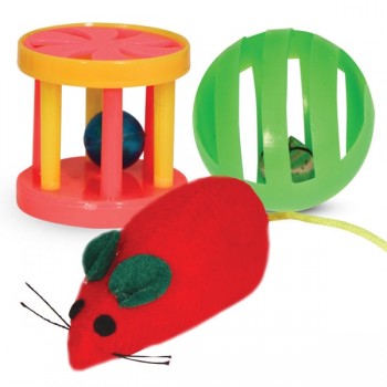 Набор игрушек д/кошек TrioL (мяч, мышь, барабан), d35 мм; 85 мм; 40 мм XW0316
