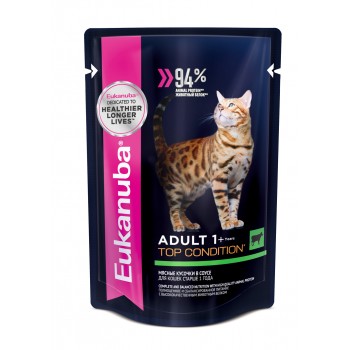 EUKanuba, пауч для взрослых кошек с говядиной в соусе, 85 г