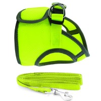 Шлейка-жилетка+поводок нейлоновые Triol нейлон, неоново-жел, обхват груди 300 мм, поводок 15*1200 мм
