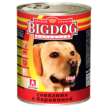 Зоогурман BIG DOG, консервы для собак, Говядина с бараниной, 850 г